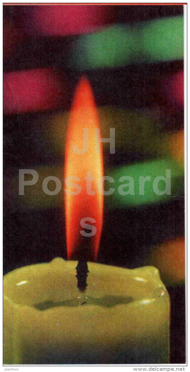 New Year Mini Greeting Card - candle - 1974 - Estonia USSR - used - JH Postcards