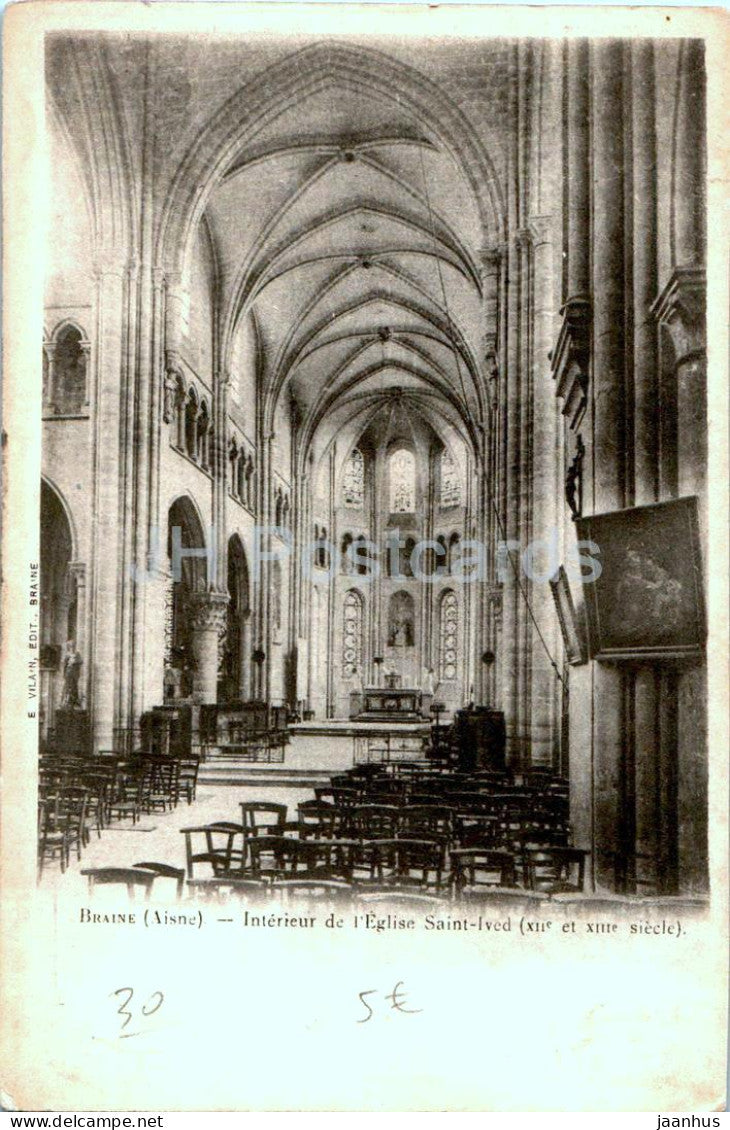 Braine - Interieur L'Eglise Saint Ived - church - old postcard - France - unused - JH Postcards