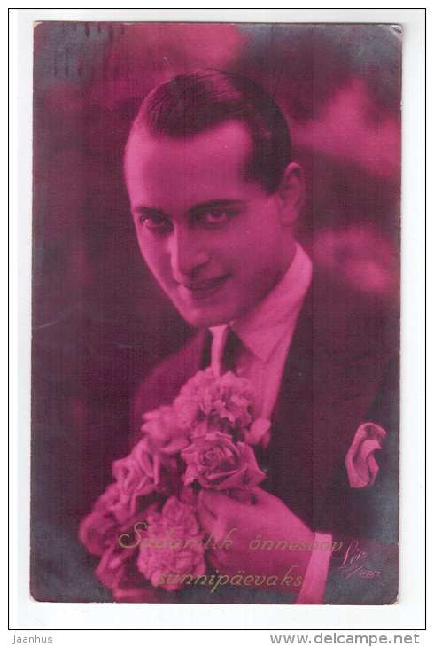 man - flowers - LEO Paris 1597 - old postcard - circulated in Estonia 1935 , Tartu - used - JH Postcards