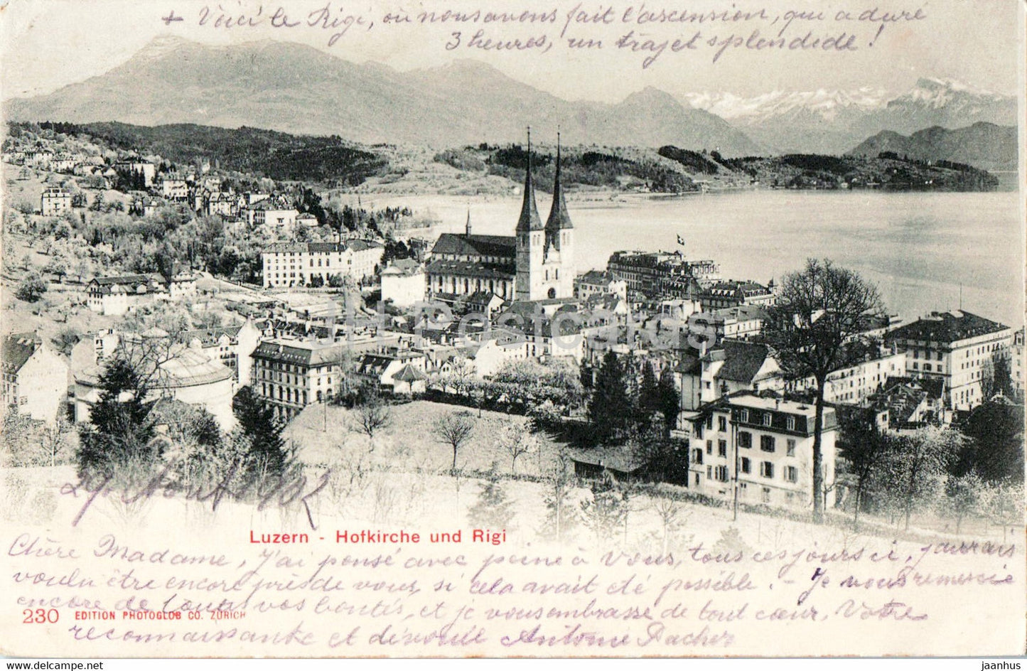 Luzern - Lucerne - Hofkirche und Rigi - 230 - old postcard - 1902 - Switzerland - used - JH Postcards