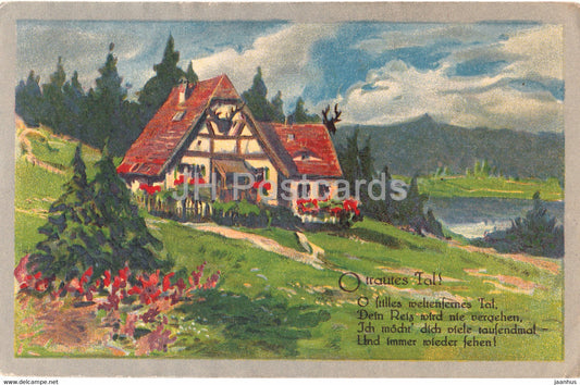 O Trautes Tal - house - illustration - Serie 3200/6 - old postcard - 1920 - Germany - used - JH Postcards