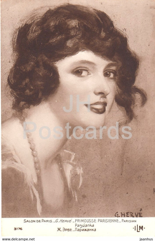 painting by G Herve - Frimousse Parisienne - Parisian - woman - ILM 3176 - French art - old postcard - France - used - JH Postcards