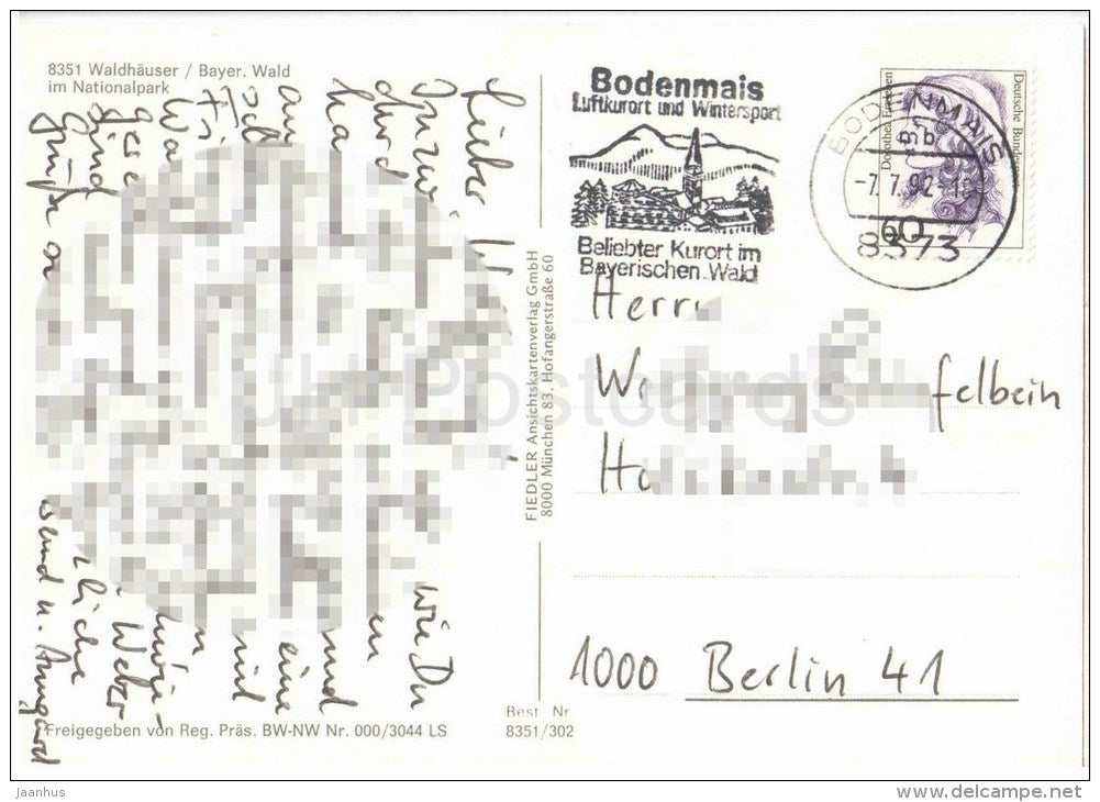 Waldhäuser 100 m im Nationalpark Bayerischer Wald - mountains - 8352/302 - Germany - 1992 gelaufen - JH Postcards