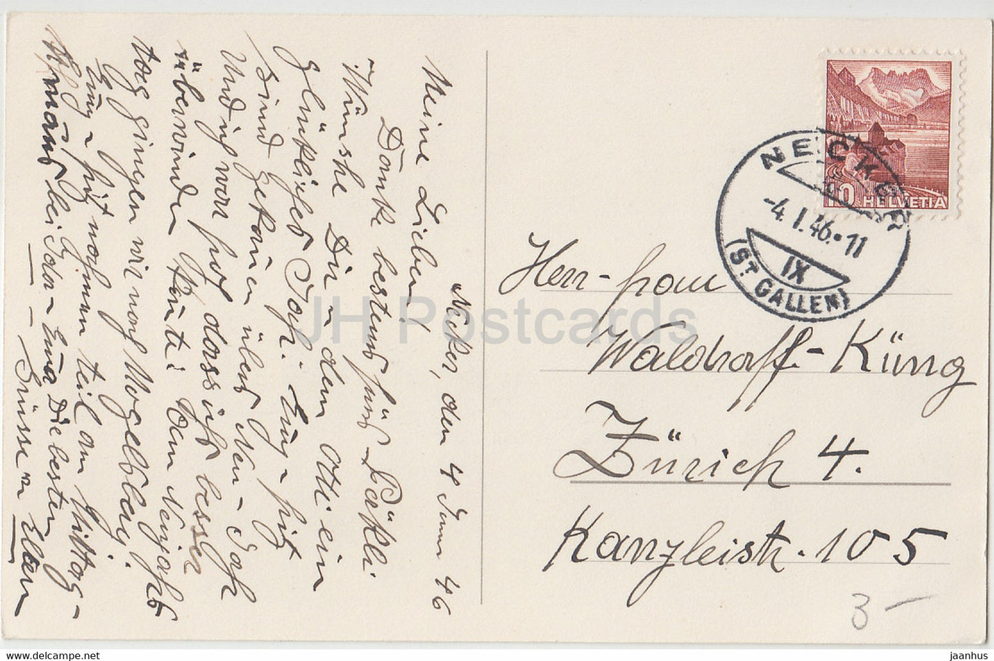 Carte de vœux du Nouvel An - Viel Gluck im Neuen Jahr - fille - ski - carte postale ancienne - 1946 - Allemagne - utilisé