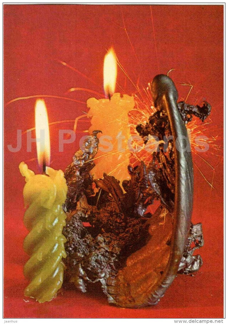 New Year Greeting Card - candle - 1 - 1987 - Estonia USSR - used - JH Postcards