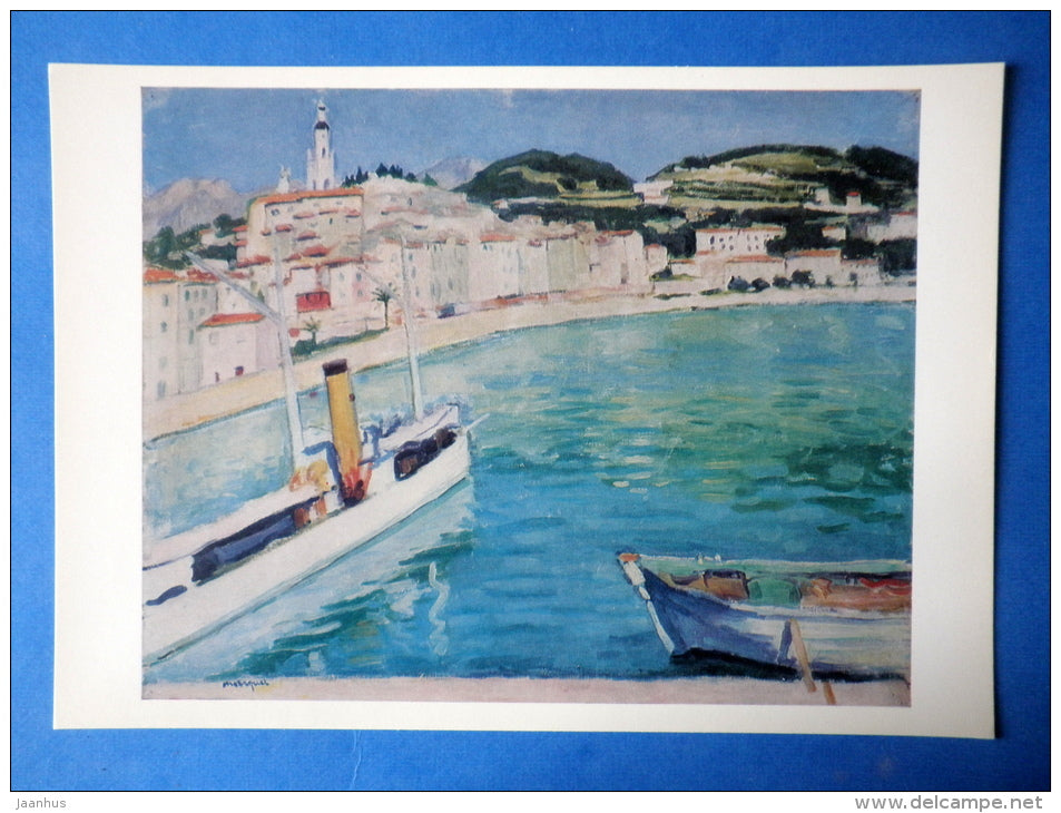 painting by Albert Marquet - large format card - Menton Harbour , 1905 - boat - french art - unused - JH Postcards