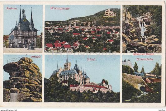 Wernigerode - Rathaus - Ottofels - Schloss - Brockenbahn - 532 - old postcard - Germany - unused - JH Postcards