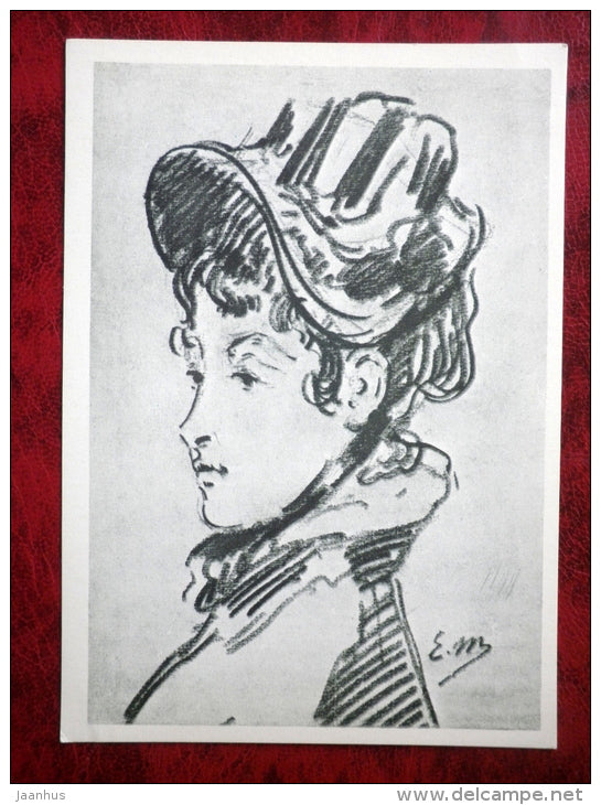 Drawing by Edouard Manet - Portrait of a Madame Jules Guillemet . 1880 - french art - unused - JH Postcards