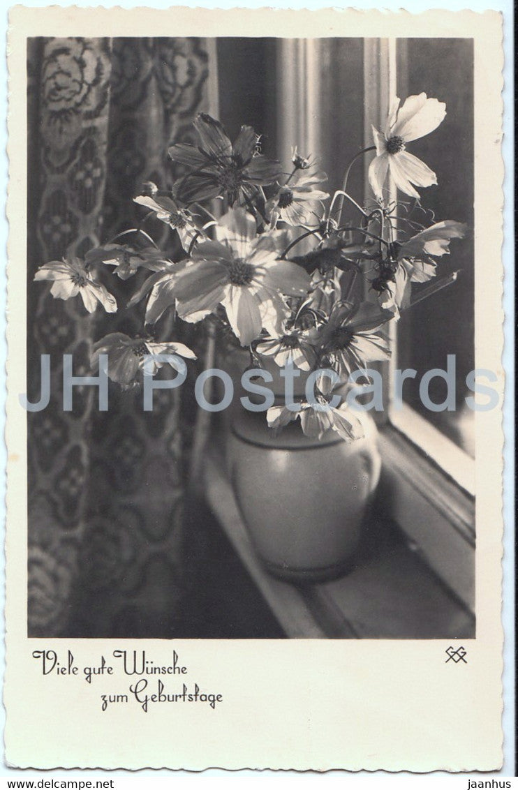 Birthday Greeting Card - Viele gute Wunsche zum Geburtstage - flowers - 325 a - old postcard - 1940 - Germany - used - JH Postcards