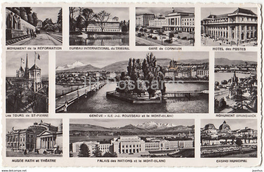 Geneva - Monument de la Reformation - Bureau International de Travail - multiveiw - old postcard - Switzerland - unused - JH Postcards