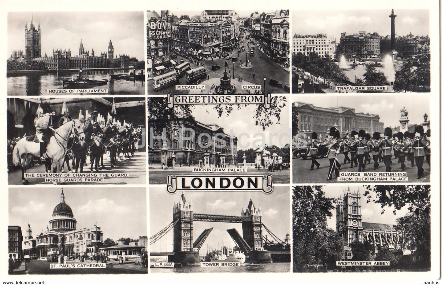 Greetings from London - Parliament - Picadilly - Circus - Trafalgar Square - England - United Kingdom - unused - JH Postcards