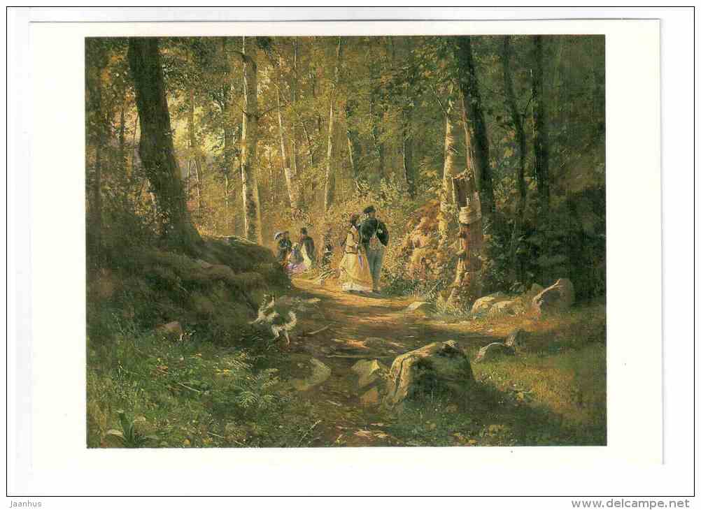 painting by I. I. Shishkin - Walk in the Woods , 1869 - dog - russian art - unused - JH Postcards