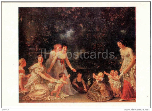 painting by Marguerite Gerard - First Steps - children and mothers - french art - unused - JH Postcards