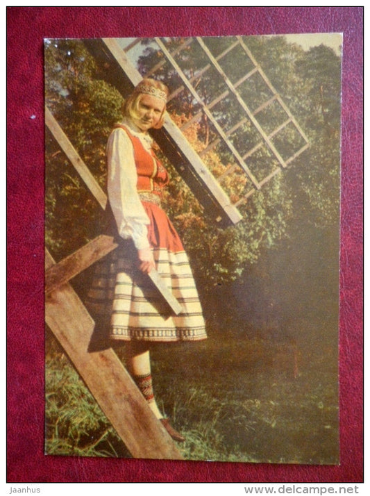 Estonian Folk Costumes - a girl from Mustjala - 1969 - Estonia USSR - unused - JH Postcards