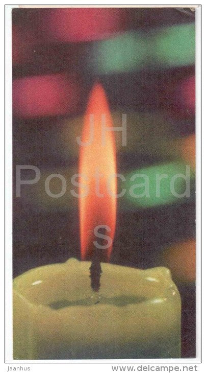 New Year mini Greeting card - 1 - candle - 1974 - Estonia USSR - used - JH Postcards