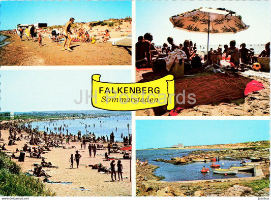 Falkenberg Sommarstaden - beach - multiview - 1977 - Sweden - used - JH Postcards