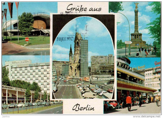 Grüsse aus Berlin - Kongresshalle - Siegessäule - Hilton mit Kolonnaden - Gedächtniskirche - 62  Germany - 1978 gelaufen - JH Postcards