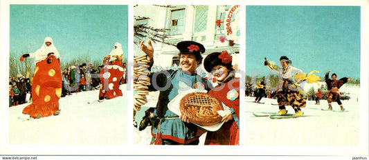 Celebration of farewell to winter - skiing - bread - Magadan Region - 1986 - Russia USSR - unused - JH Postcards