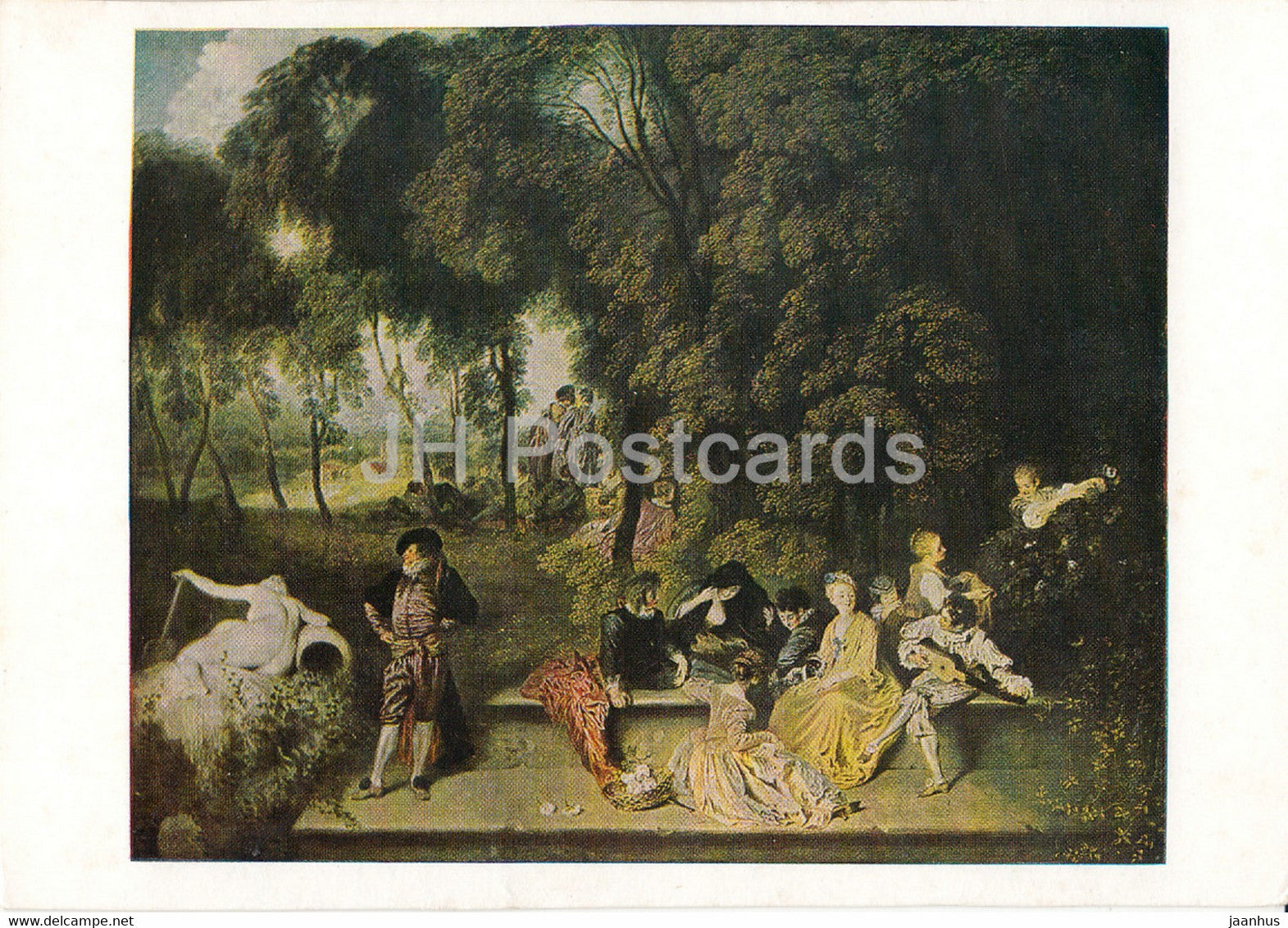 painting by Antoine Watteau - Gesellige Unterhaltung im Freien - French art - 1971 - Germany - unused - JH Postcards