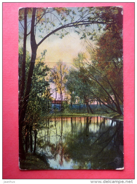 photograph - pond - nature - 4839 - sent from Latvia Riga to Estonia Reval Imperial Russia 1913 , mail wagon - JH Postcards