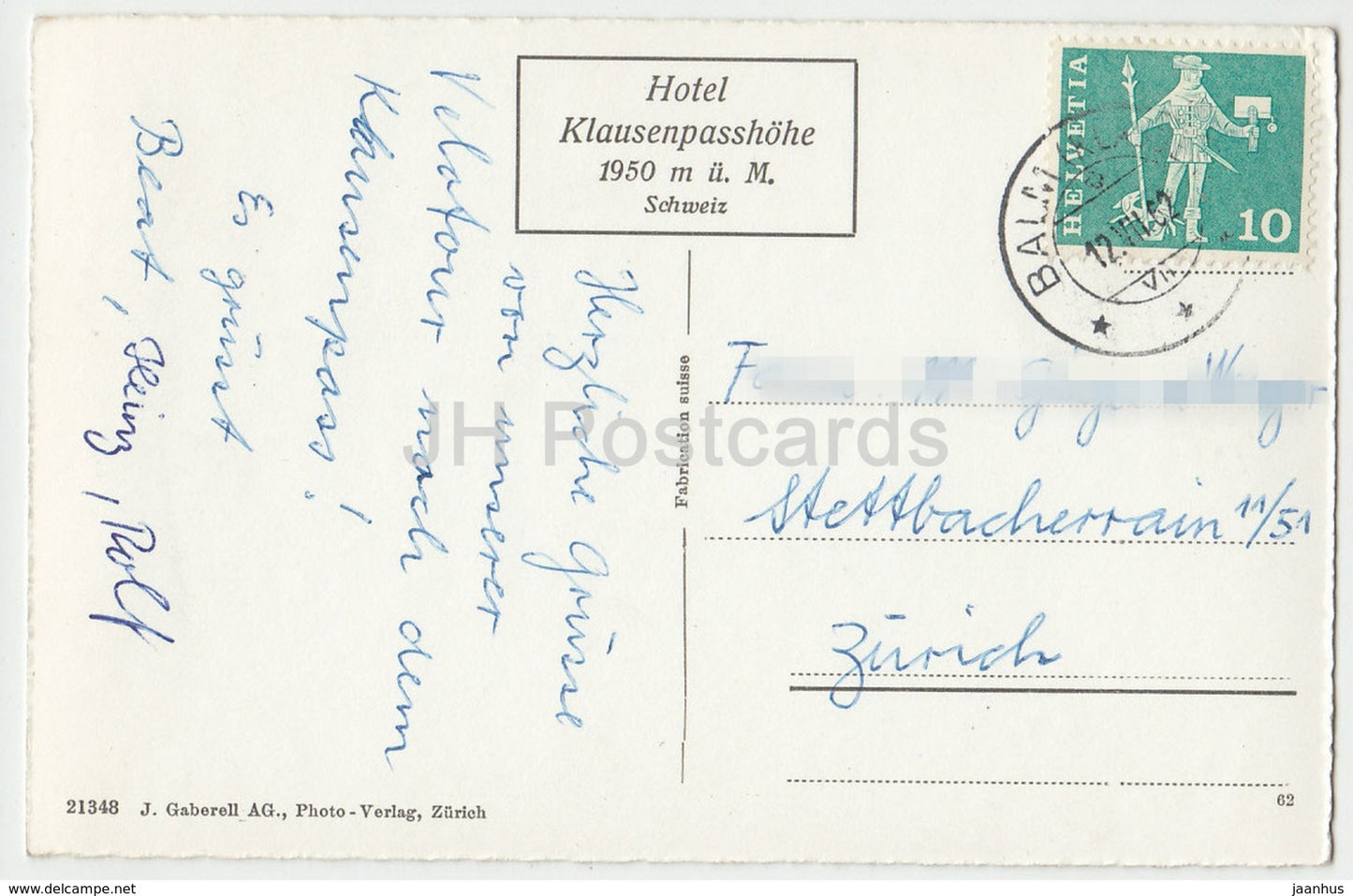 Klausenpass - Blick von der Vorfrutt auf Urnerboden und Jagernstocke - 21348 - Switzerland - 1962 - used