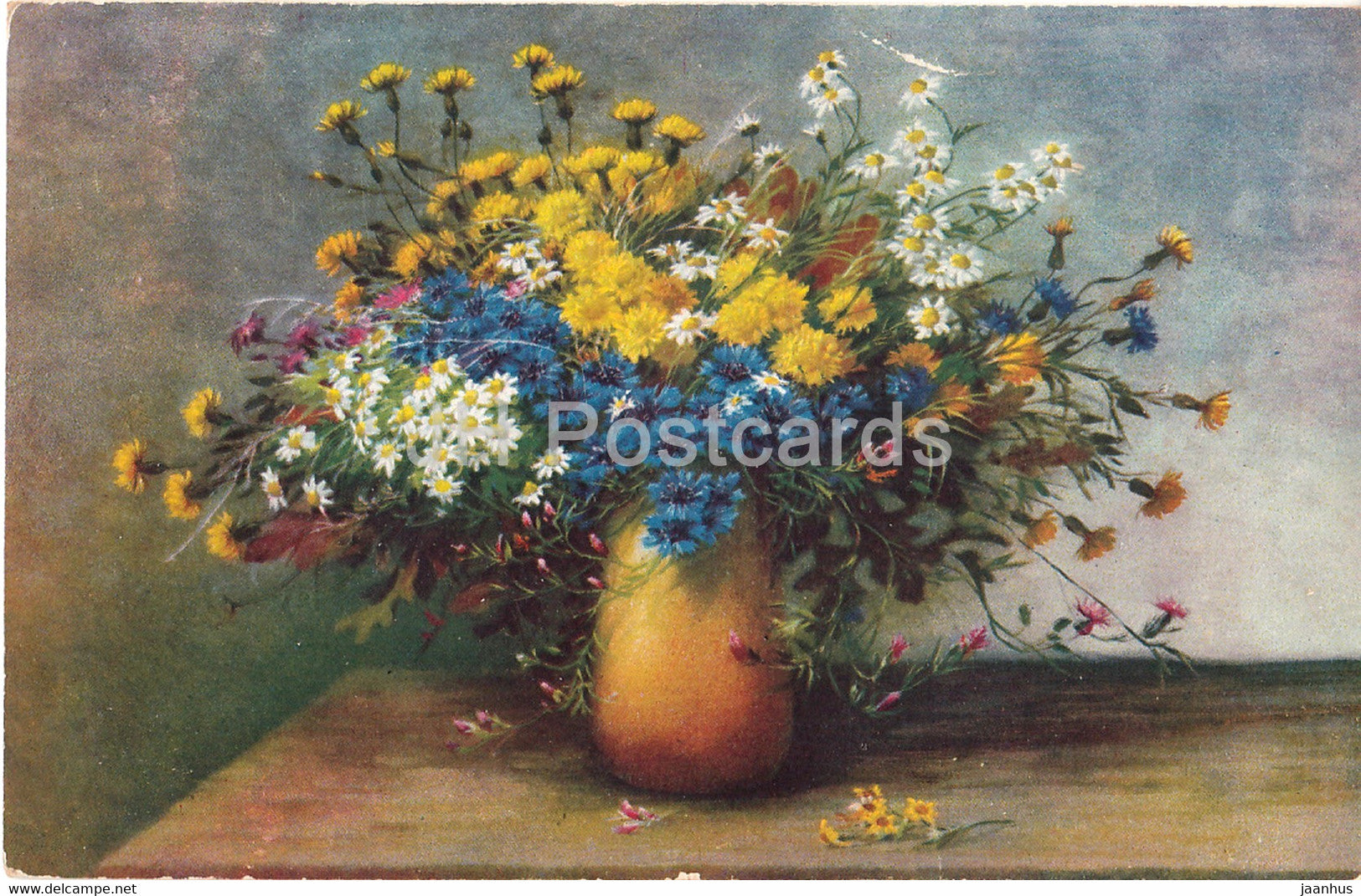 Flowers in a vase - cornflower - flowers - illustration - Meissner & Buch - MB - Serie 2425 - old postcard - unused - JH Postcards