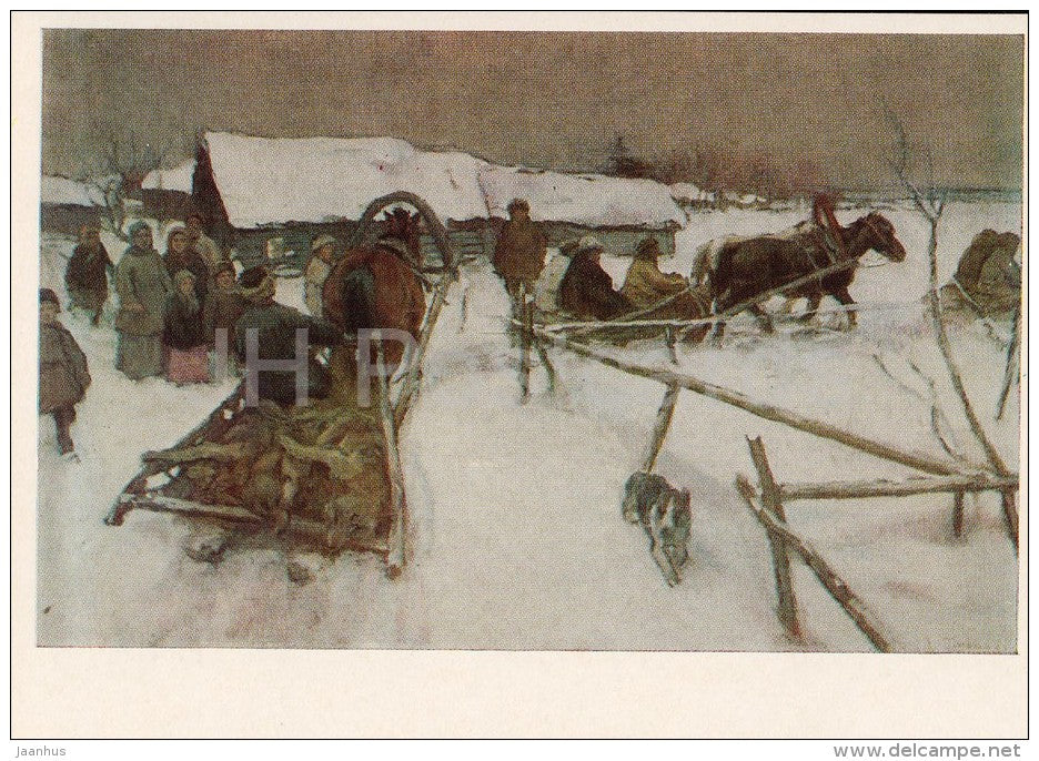 painting by A. Stepanov - Hunting is over , 1908 - horse sledge - wolves - Russian art - Russia USSR - 1978 - unused - JH Postcards