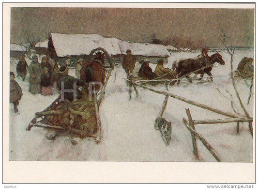 painting by A. Stepanov - Hunting is over , 1908 - horse sledge - wolves - Russian art - Russia USSR - 1978 - unused - JH Postcards