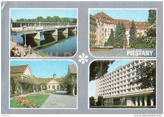 Piestany - colonnade bridge - Thermia Palace spa - Napoleon spa - Balnea Palace - Czechoslovakia - Slovakia - used 1988 - JH Postcards