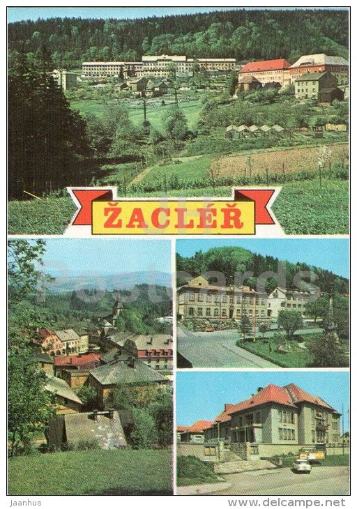 Zacler - square - culture house - Czechoslovakia - Czech - used 1977 - JH Postcards