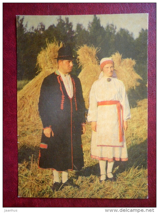 Estonian Folk Costumes - a married couple from Tarvastu - 1969 - Estonia USSR - unused - JH Postcards