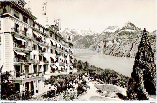 Axenstein - Grand Hotel - Blick gegen Urirotstock - Ober und Niederbauen - 1952 - old postcard - Switzerland - used - JH Postcards