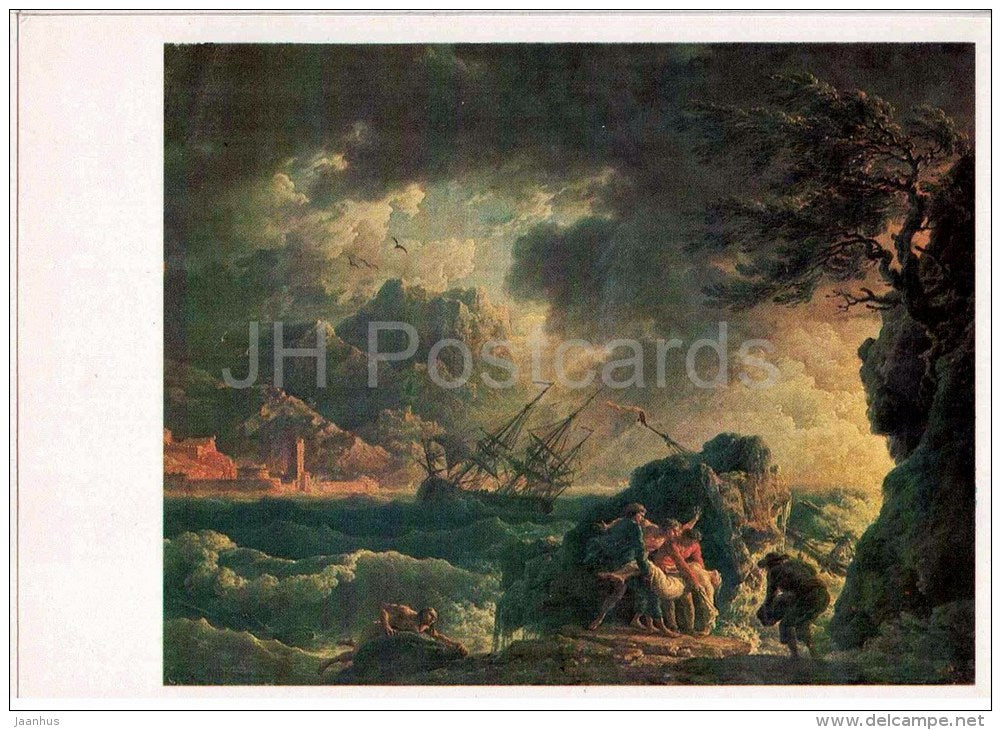 painting by Claude Joseph Vernet - Shipwreck - storm - ship - french art - unused - JH Postcards