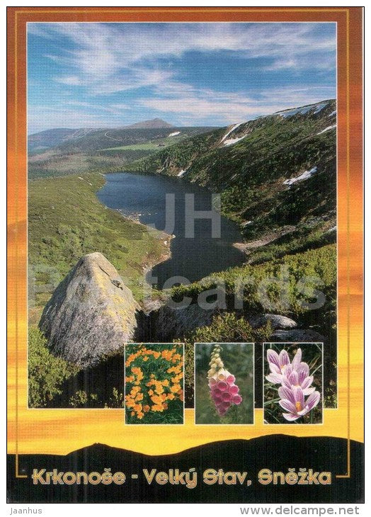 Krkonose - Snezka mountain - Antique Olympics Stamp - Czech Republic - used 2001 - JH Postcards