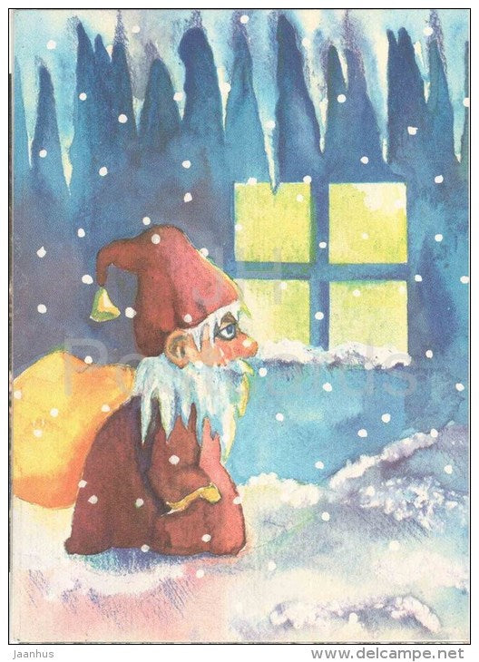 New Year Greeting card by J. Käen - Santa Claus - 1989 - Estonia USSR - used - JH Postcards