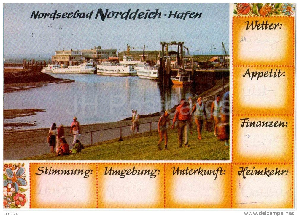 Nordseebad Norddeich - Hafen - Fähr- u. Schiffsanlegeplatz zu den Ostfriesischen Inseln - port - DD 5 - 1986 gelaufen - JH Postcards