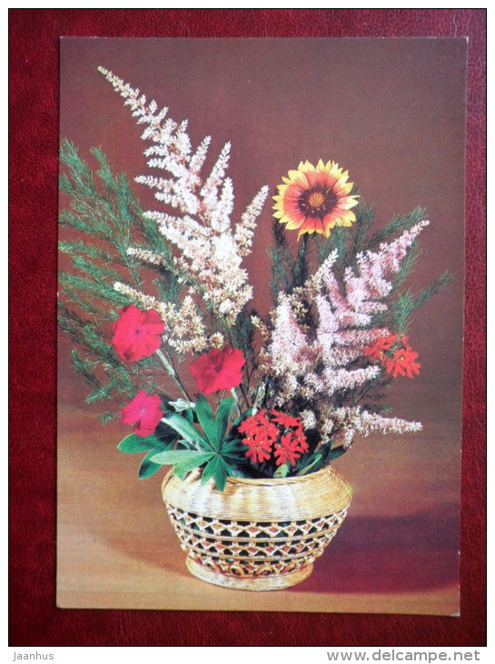 Greeting Card - flower basket - flowers - 1982 - Russia USSR - unused - JH Postcards