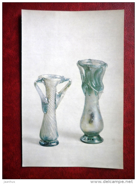 Flasks with figured handles , Syria , 3rd century AD - Antique Glass - 1974 - Russia USSR - unused - JH Postcards