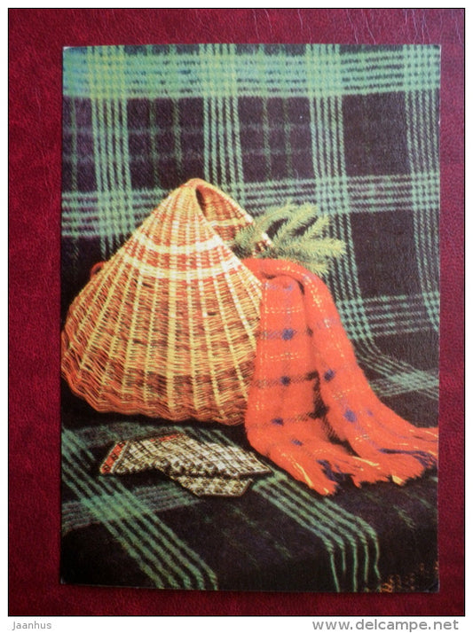 Greeting card - scarf - mittens - basket - 1969 - Estonia USSR - unused - JH Postcards