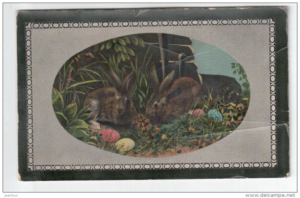 Easter Greeting Card - hare - rabbit - 241/V - old postcard - circulated in Estonia 1920 - used - JH Postcards