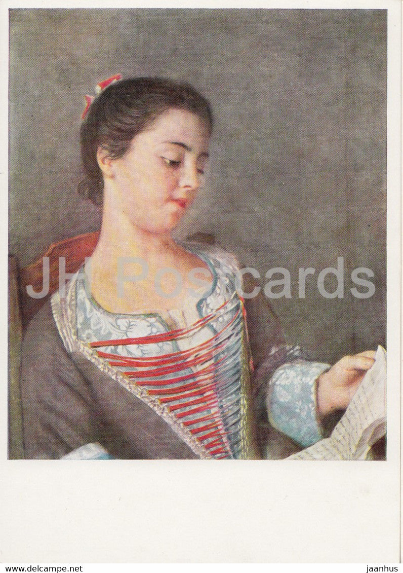 painting by Jean Etienne Liotard - Mademoiselle Lavergne - French art - Germany DDR - unused - JH Postcards