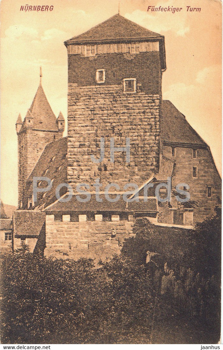 Nurnberg - Funfeckiger Turm - Nuremberg - old postcard - Germany - unused - JH Postcards