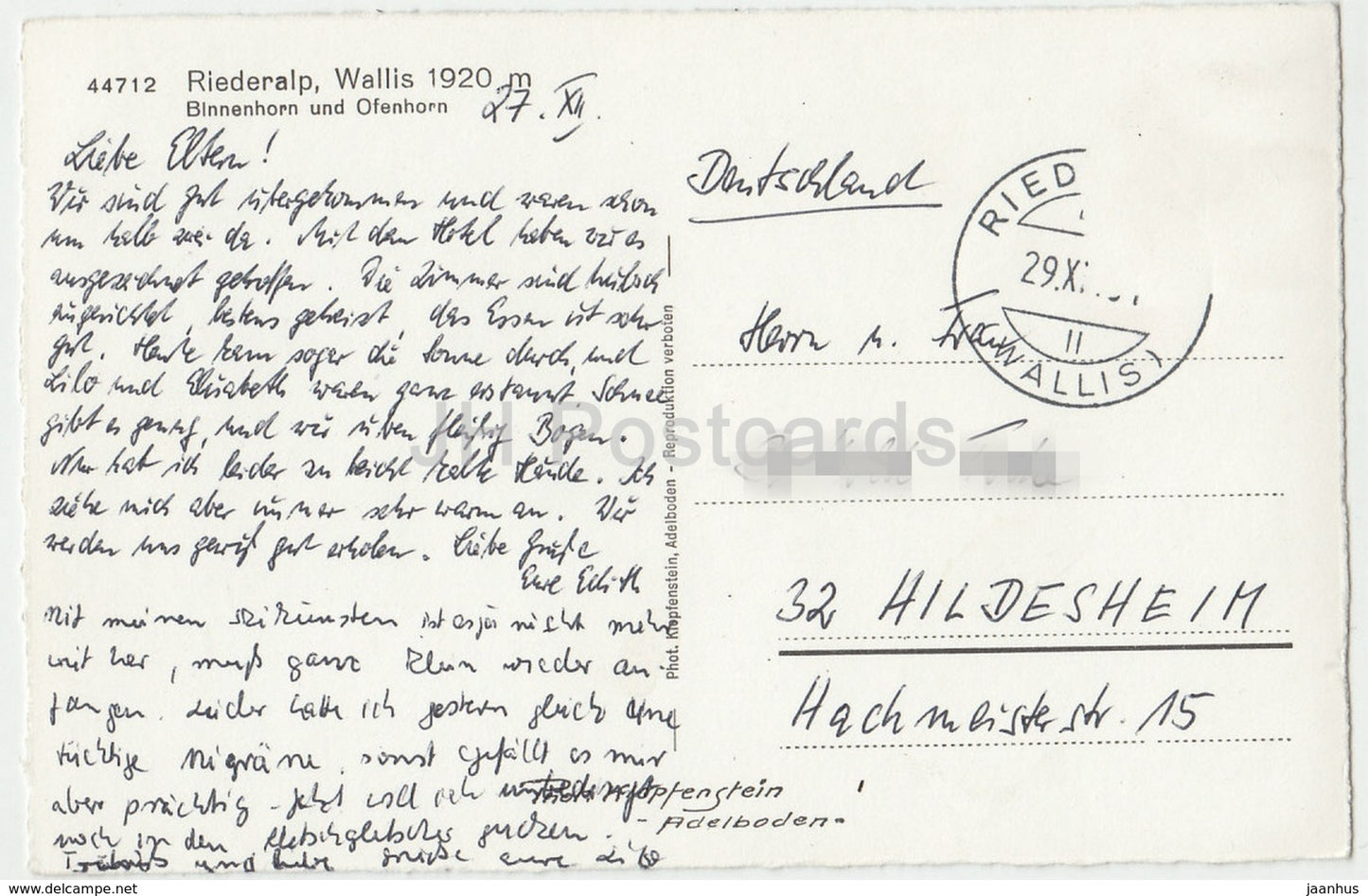 Riederalp Wallis 1920 - Binnenhorn und Ofenhorn - 44712 - Switzerland - old postcard - used