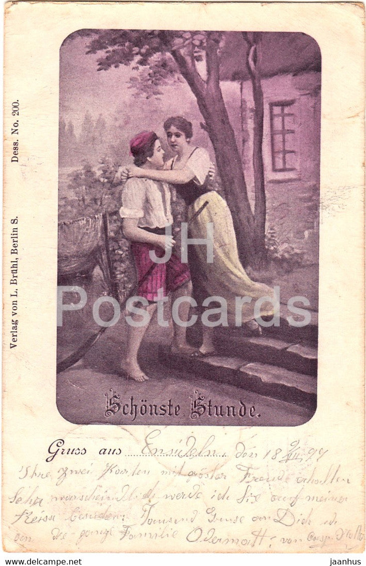 Schonste Stunde - couple - woman and man - L Bruhl - Dess No 200 - old postcard - 1899 - Germany - used - JH Postcards