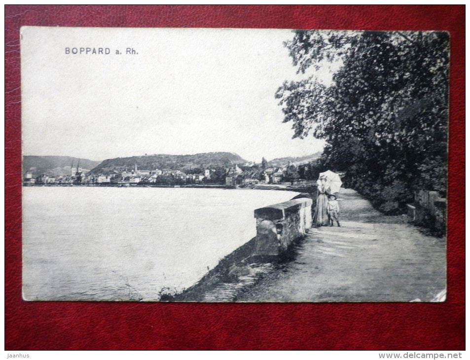 Boppard Am Rhein - boy and woman - umbrella - river - old postcard 1906 - Germany - unused - JH Postcards