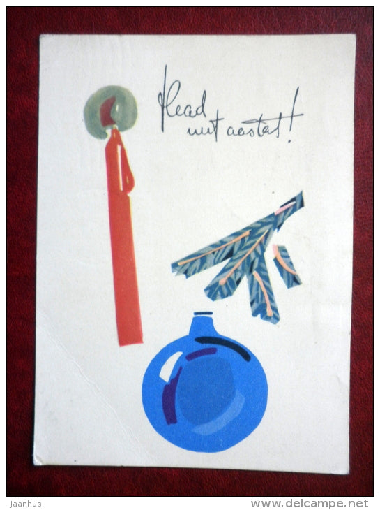 New Year Greeting card - candle - decoration - 1966 - Estonia USSR - used - JH Postcards