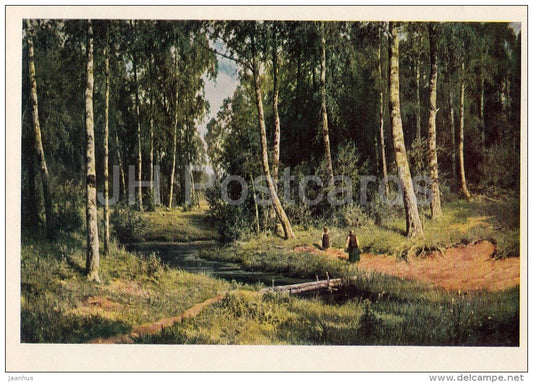 painting by I. Shihkin - Creek in the Birch Wood , 1883 - Russian art - 1967 - Russia USSR - unused - JH Postcards