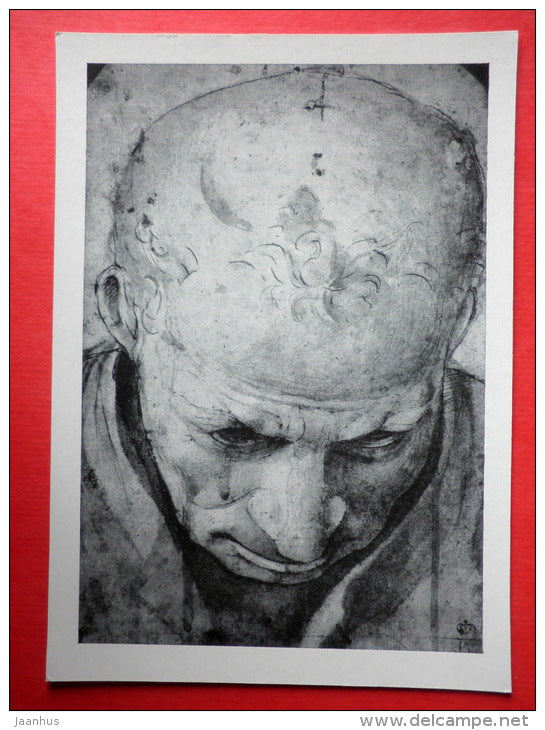 drawing by Piero di Cosimo - Study of a Male Head - italian art - unused - JH Postcards