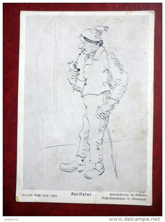 Illustration by Wilhelm Busch - karikatur - caricature - a man with a pipe - unused - JH Postcards