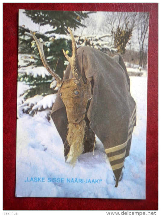 New Year Greeting card - goat - 1988 - Estonia USSR - unused - JH Postcards